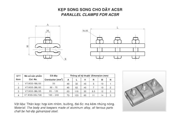 Cấu tạo kẹp rẽ nhánh song song - Kẹp nhôm AC