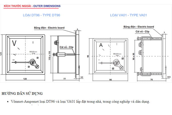 Thông số kỹ thuật đồng hồ vôn kế - ampe kế EMIC