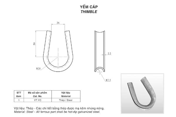 Cấu tạo của yếm cáp - thimble