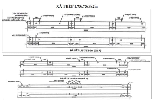 Bản vẽ đà sắt - đà thép L75-75-8 dài 2m