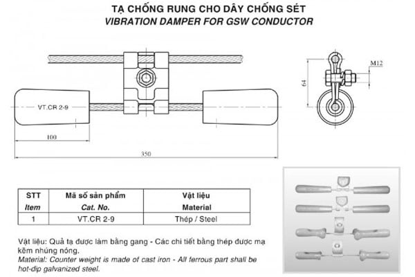 Cấu tạo tạ chống rung cho dây chống sét